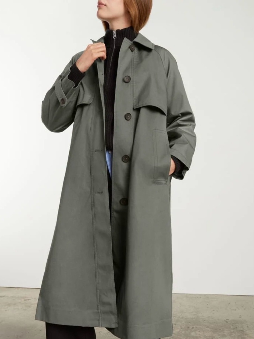 Everlane Olive Trench Coat with Storm Flap